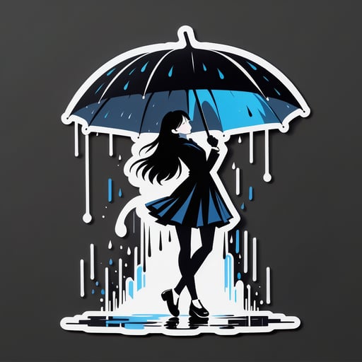 黑色雨傘在雨中舞動 sticker