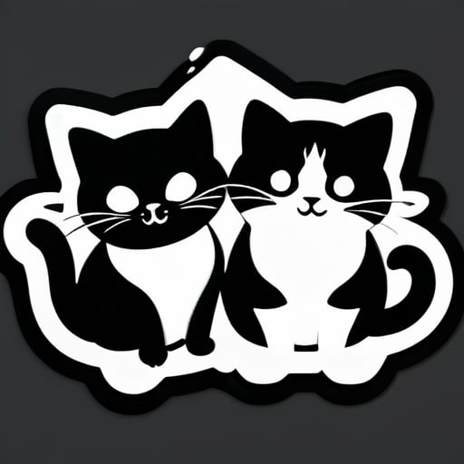 흑백, 스티커, 고양이 sticker