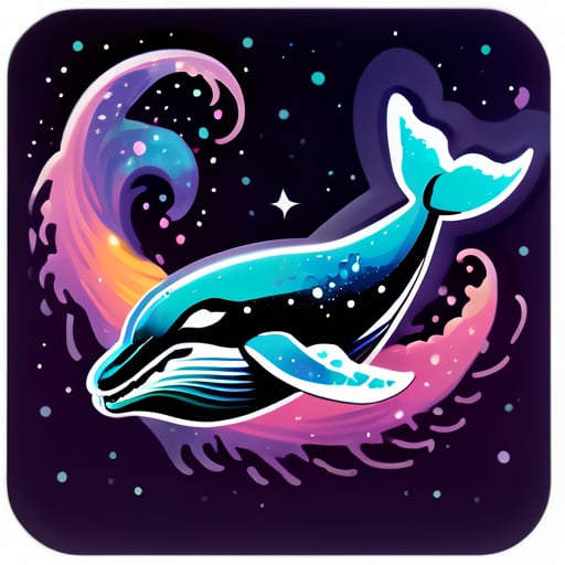 a humpback whale flying through a nebula sticker