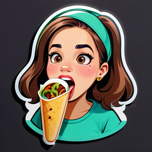 shawarma na boca de uma garota sticker