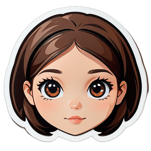 Một cô gái với đôi mắt nhỏ và màu nâu, khuôn mặt hình tròn và mái tóc nâu dài sticker