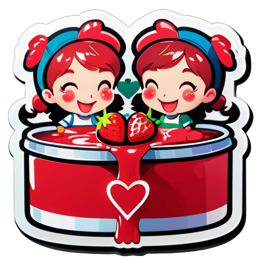 Three good friends make strawberry jam together sticker