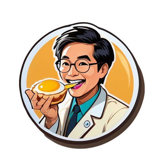 Un doctor asiático come pasteles de huevo portugueses sticker
