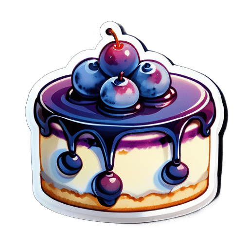 create a cartoon watercolor image of a blueberry cheesecake sticker sticker