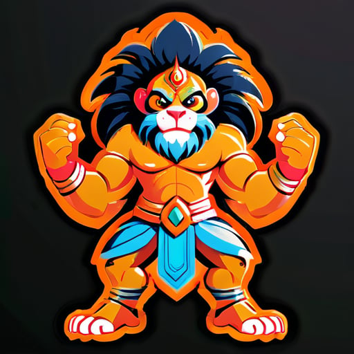 Wütender Hanuman mit Löwe sticker
