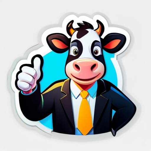 Cartoon cow, salesman, thumbs up sticker
