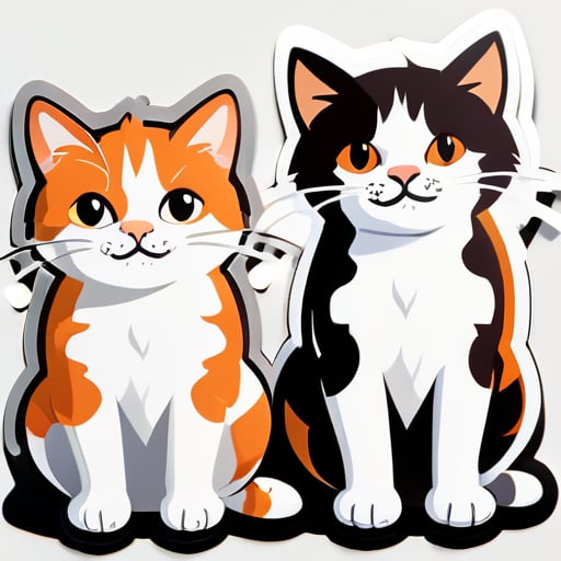 三隻貓的貼圖：一隻白色帶褐色和灰色斑點、一隻橘色和白色、還有一隻流浪的褐色和灰色 sticker