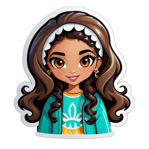 i am a girl with middle eastern light skin and wavy straight hair with trendy clothes sticker