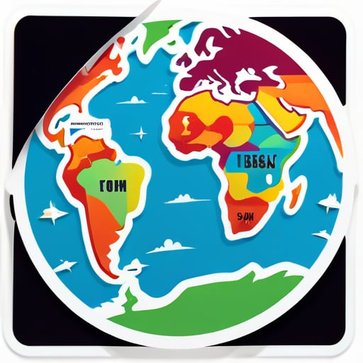 Weltkarte mit Zeigefinger von Äquator zu frisch sticker