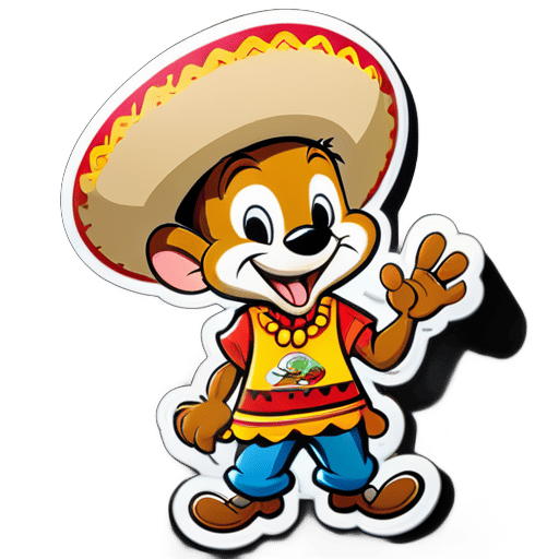 prominently display the phrase "Andale los Frijoles". The design should feature a cartoonish mouse similar to Speedy Gonzales. The mouse should be wearing a sombrero and holding a bowl filled with beans. The overall style should be vibrant and playful, capturing the energetic and lively spirit of the character and the phrase. The text should be bold and fun sticker