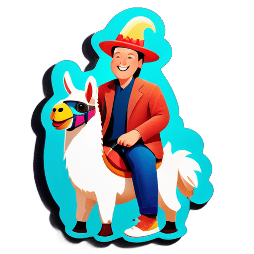 elon riding a llama with a funny hat sticker