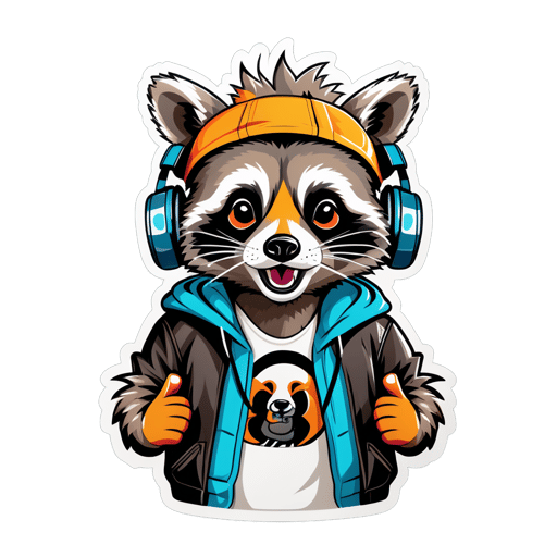 Raccoon đang rap với tai nghe sticker