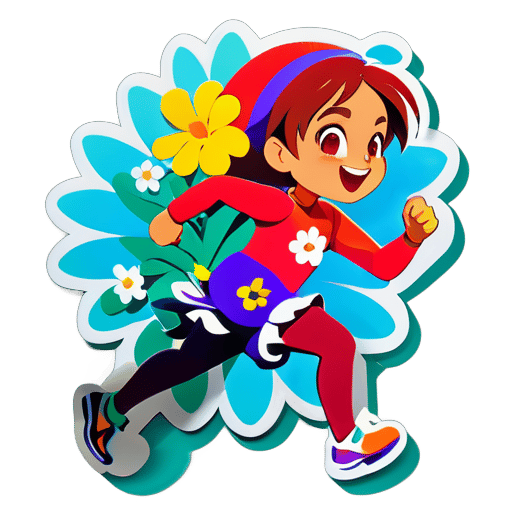 Personified running flowers sticker