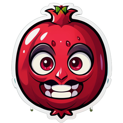 Pomegranate as the face of a human with human body and realistic (DONT MAKE IT LIKE A CARTOON) sticker