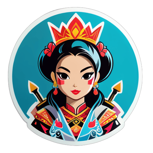 super chica asiática con tatuajes de reina de picas sticker