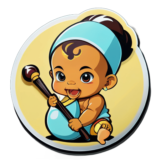 The baby holds the keris using a typical Indonesian peci sticker