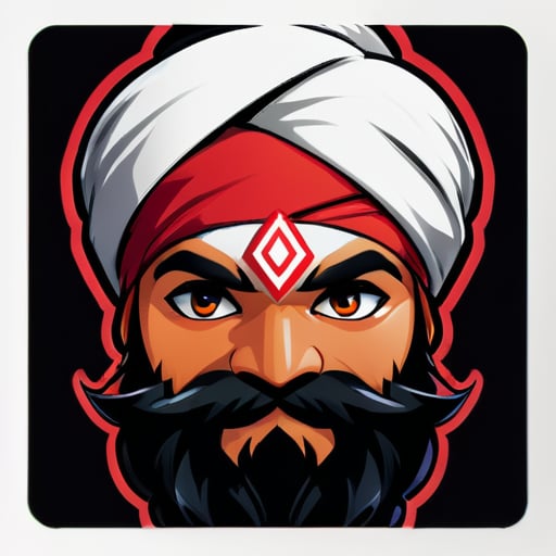 Sikh 레드 터번 닌자, 적절한 검은 수염과 검은 눈을 가진 게이머 닌자처럼 보이며 적절한 Wattaan wali pagg sticker