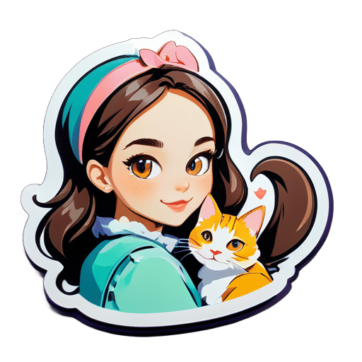 아름다운 소녀와 고양이가 있는 스티커 만들기 sticker