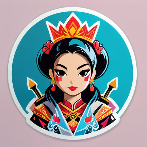 super garota asiática com tatuagens de rainha de espadas sticker
