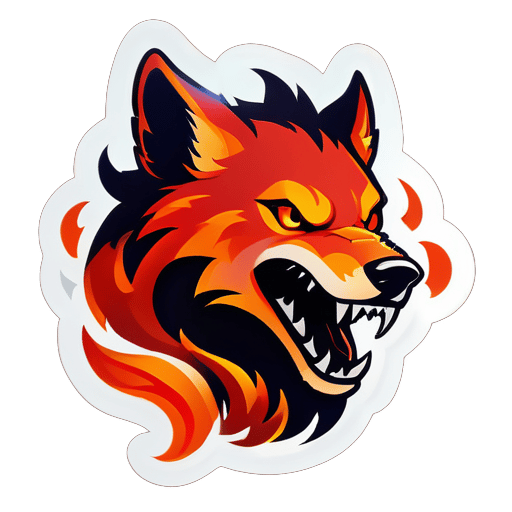 一个燃烧的红色和橙色狼的轮廓，被旋转的火焰包围。文本“Inferno Howl Gaming”装饰有类似火焰的元素，增添了火热的主题。 sticker