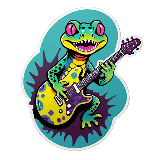 Grunge Gecko mit verzerrter Gitarre sticker