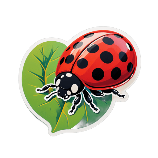 Red Ladybug Crawling on a Leaf sticker