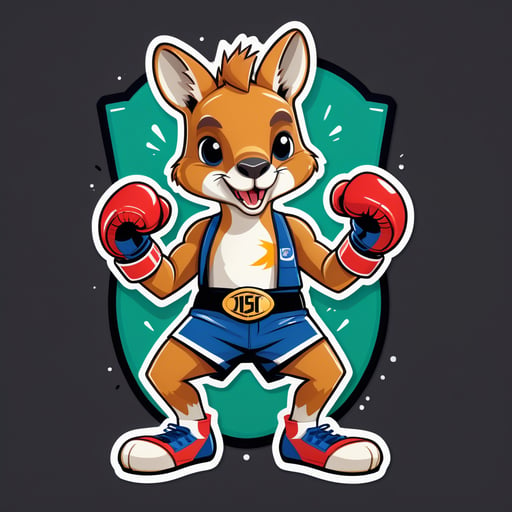 Un canguro con un guante de boxeo en su mano izquierda y un cinturón de campeón en su mano derecha sticker