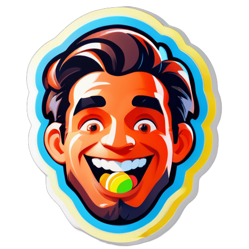 A man with candy sticker