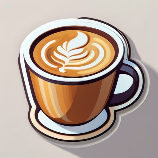 Una taza de café con arte de café con leche, desde una perspectiva isométrica, con un aspecto muy acogedor sticker