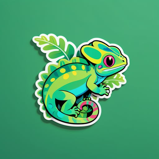 Camaleón verde cambiando de colores en una enredadera sticker