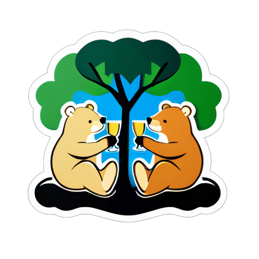 두 마리의 곰이 샴페인을 마시며 나무에 앉아 있다 sticker