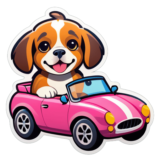Một chiếc xe đua đang chở một con chó sticker