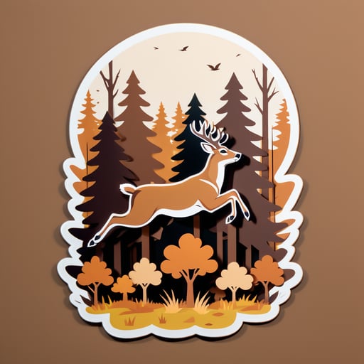 Ciervo marrón saltando en el bosque sticker