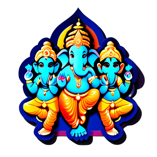 Lord Ganesh con sus padres Shiva, Parvati y su hermano Subramanya sticker
