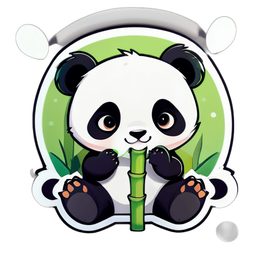 A cute panda eating bamboo, chibi sticker