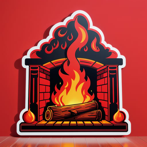 壁爐中燃燒的紅色火焰 sticker