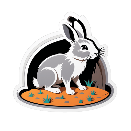 Grey Rabbit Digging a Burrow sticker