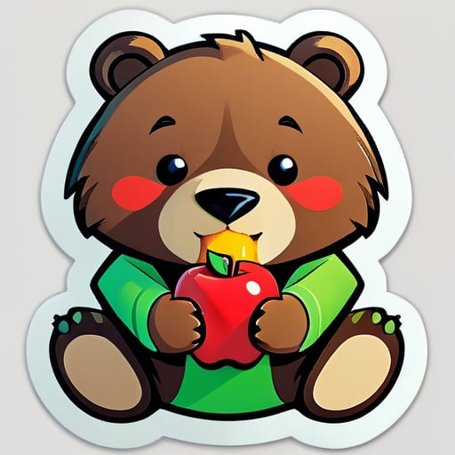 곰이 사과를 먹는 중 sticker