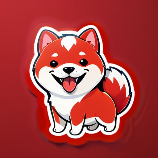 一只可爱的卡通风格的赤色柴犬，微笑，吐舌头，带着铭牌，铭牌的内容是”十七“ sticker
