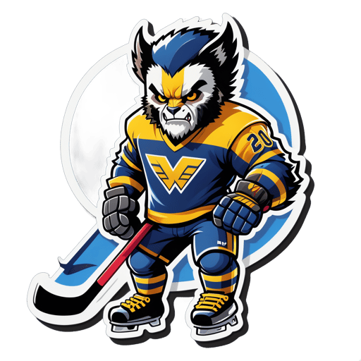 A wolverine with a hockey stick in its left hand and a puck in its right hand sticker