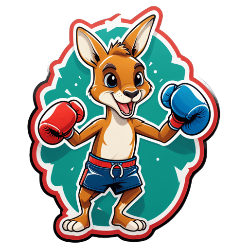 A kangaroo with a boxing glove in its left hand and a championship belt in its right hand sticker