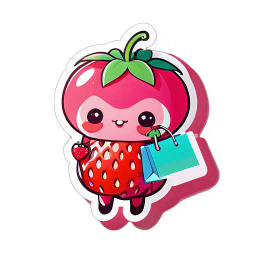 Niedliche rosa Erdbeere, die eine Einkaufstasche hält sticker