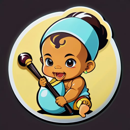O bebê segura o keris usando um peci típico da Indonésia sticker