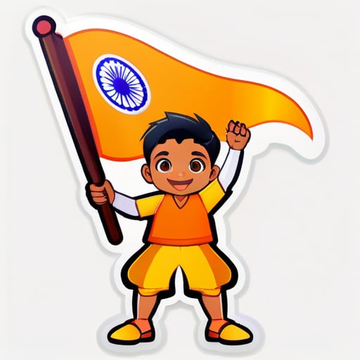 용기를 상징하는 사프란색 깃발과 깃발에 절하는 작은 소년 sticker