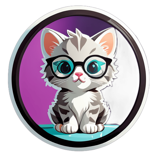 Cute clever kitten with glasses loking in the mirror sticker