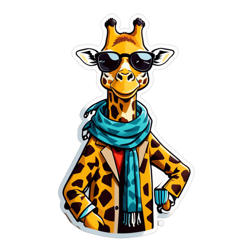 Una jirafa con una bufanda en su mano izquierda y gafas de sol en su mano derecha sticker