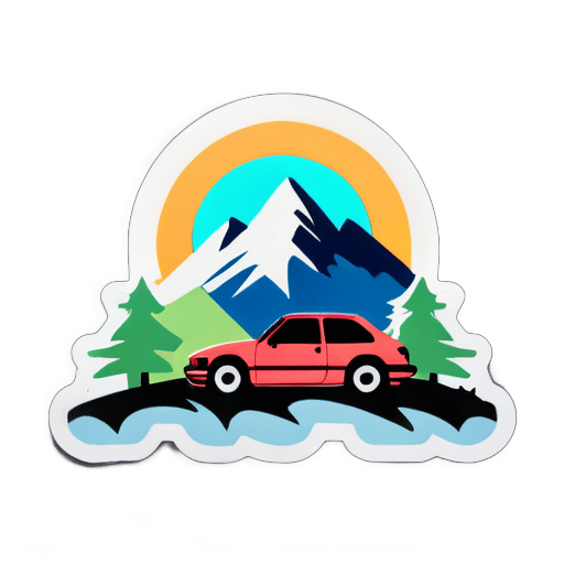 Car on the mountain top sticker