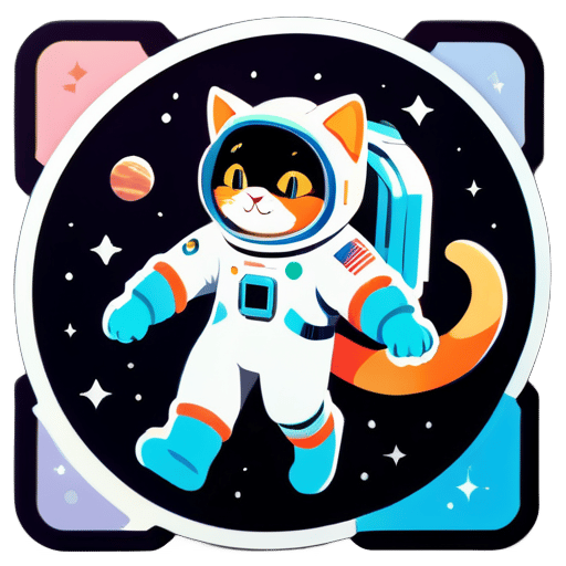 un gato en un traje espacial. está volando en el cosmos sticker