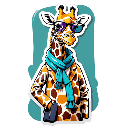 A giraffe with a scarf in its left hand and sunglasses in its right hand sticker
