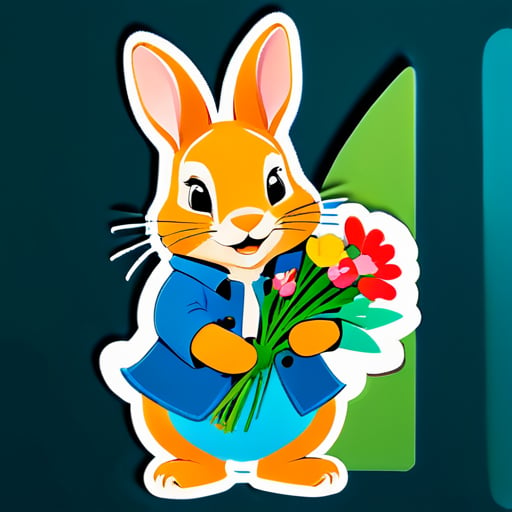 Peter rabbit está segurando um buquê sticker